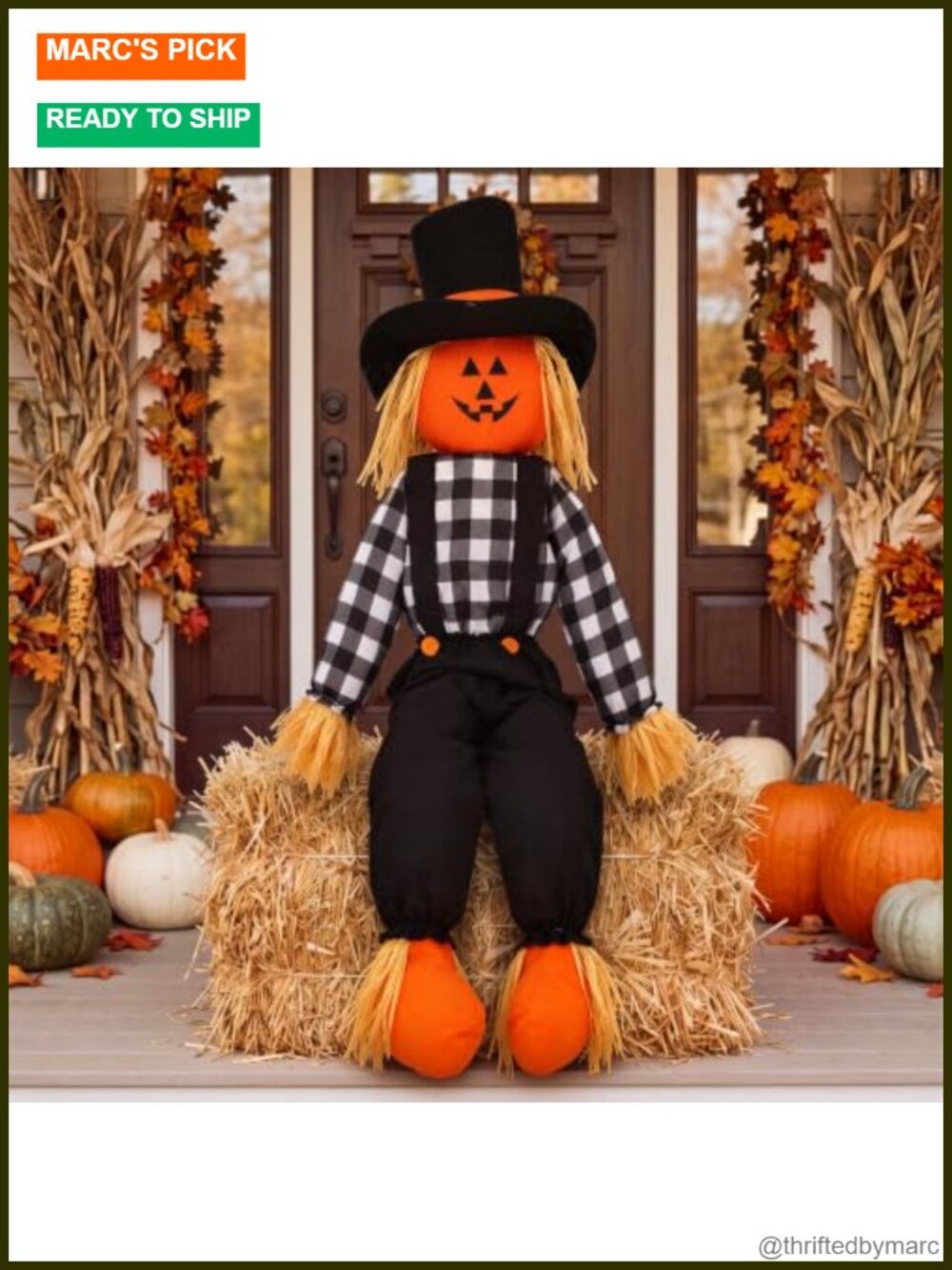 5 ft Halloween Pumpkin Scarecrow Outdoor Porch Yard Decor Plaid